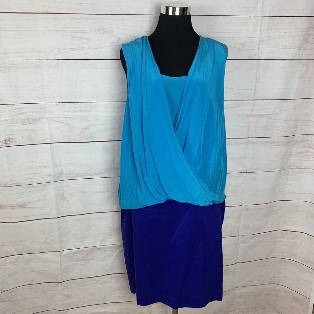Suzi Chin Dress Maggy Boutique Blue Silk Kaftan 16 14 Sleeveless Colorblock Zip